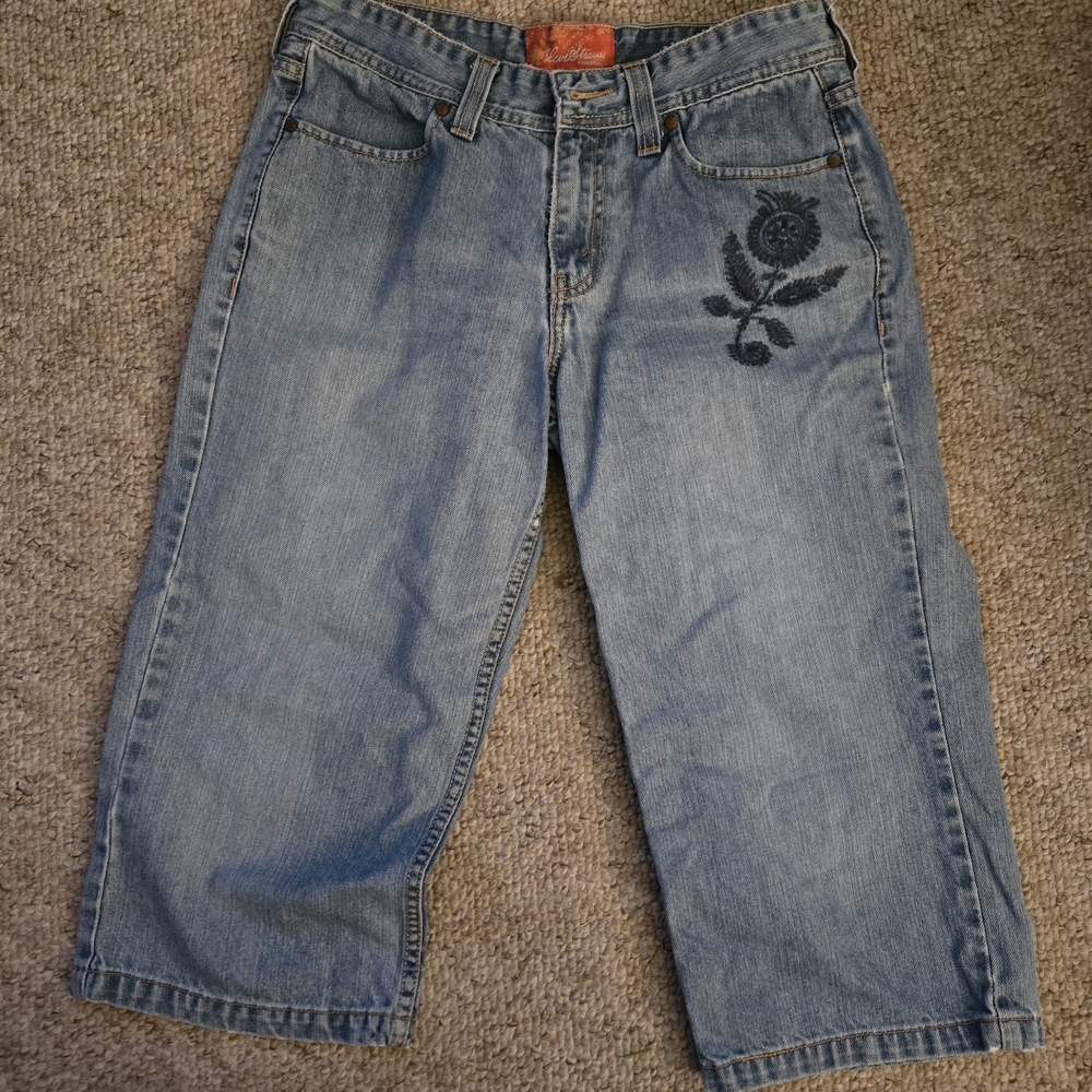 Levi's Light Blue Relaxed Jean Capris with Floral Embroidery - Picture 3 of 9